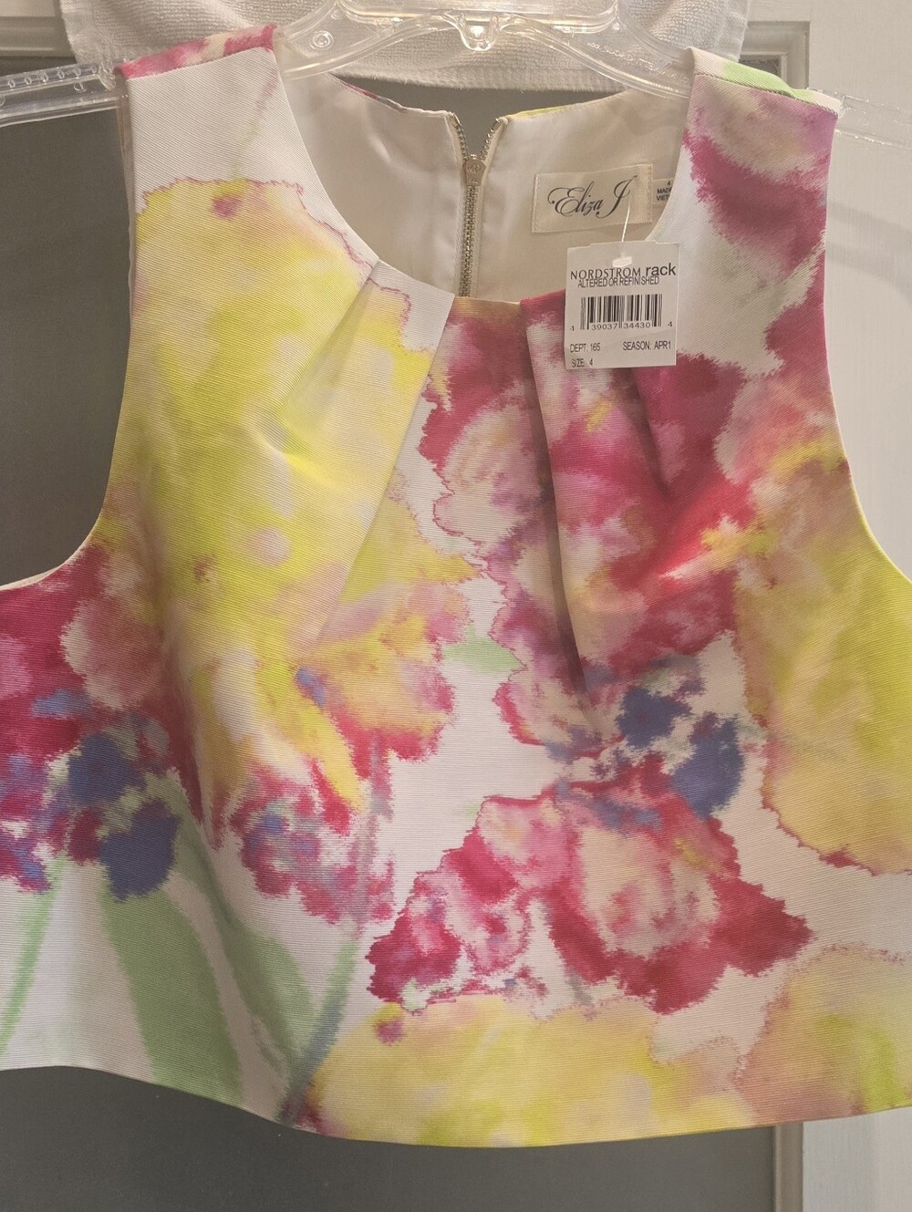 Eliza J White Floral Watercolor- Multicolor Crop Top (Yellow, Pink,Blue) NWT S:4